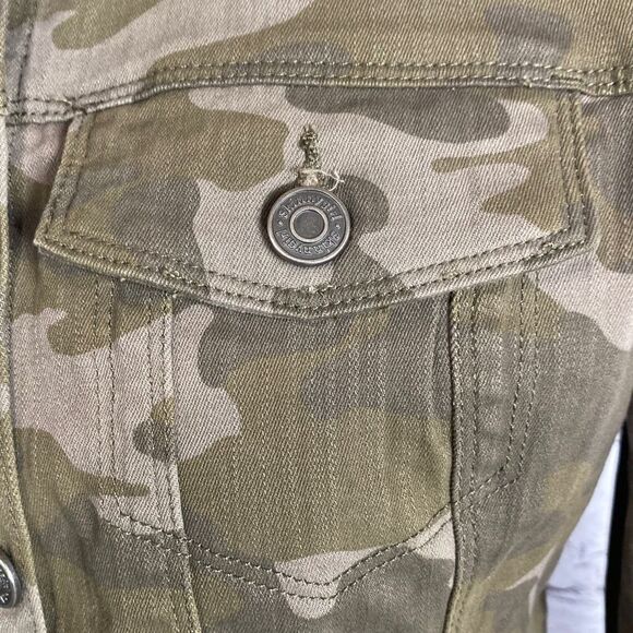 Skinny Girl Womens Camo Military Jacket Button Raw Edge Stretch Green Large - Picture 7 of 14